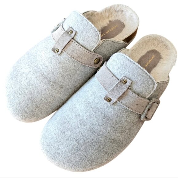 American Eagle Women's Felt Shearling Gray Clog Slip-on Shoes Size 10. - Picture 7 of 16